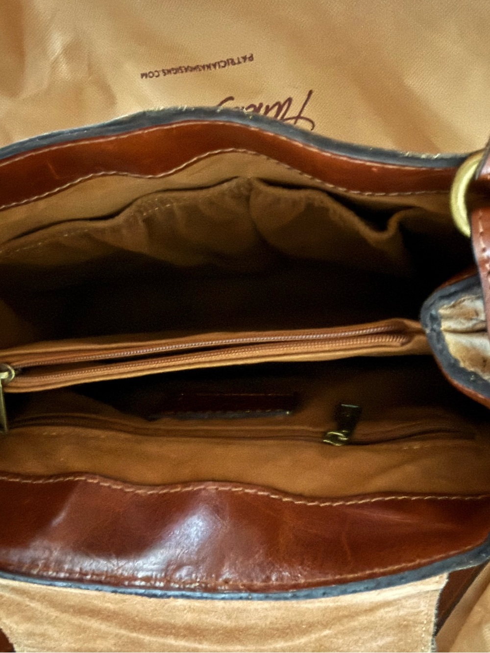 Patricia Nash Tan/Brown Leather Map-Print Shoulder Bag - Picture 4 of 8